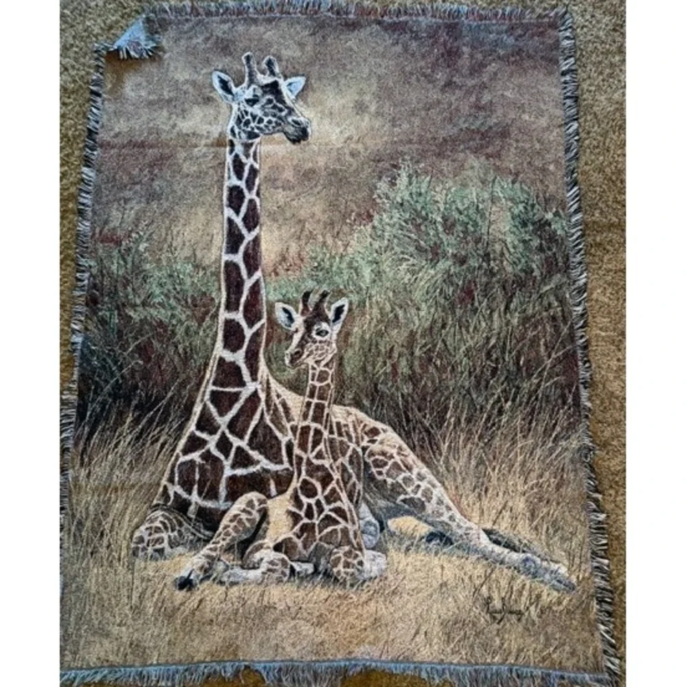Pure Country Weavers Giraffe Family Woven Cotton Throw Blanket Made in USA 69x53